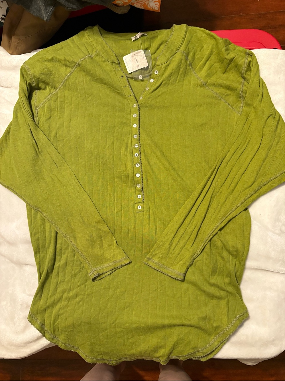 Lightweight Olive Green Ribbed Henley Top